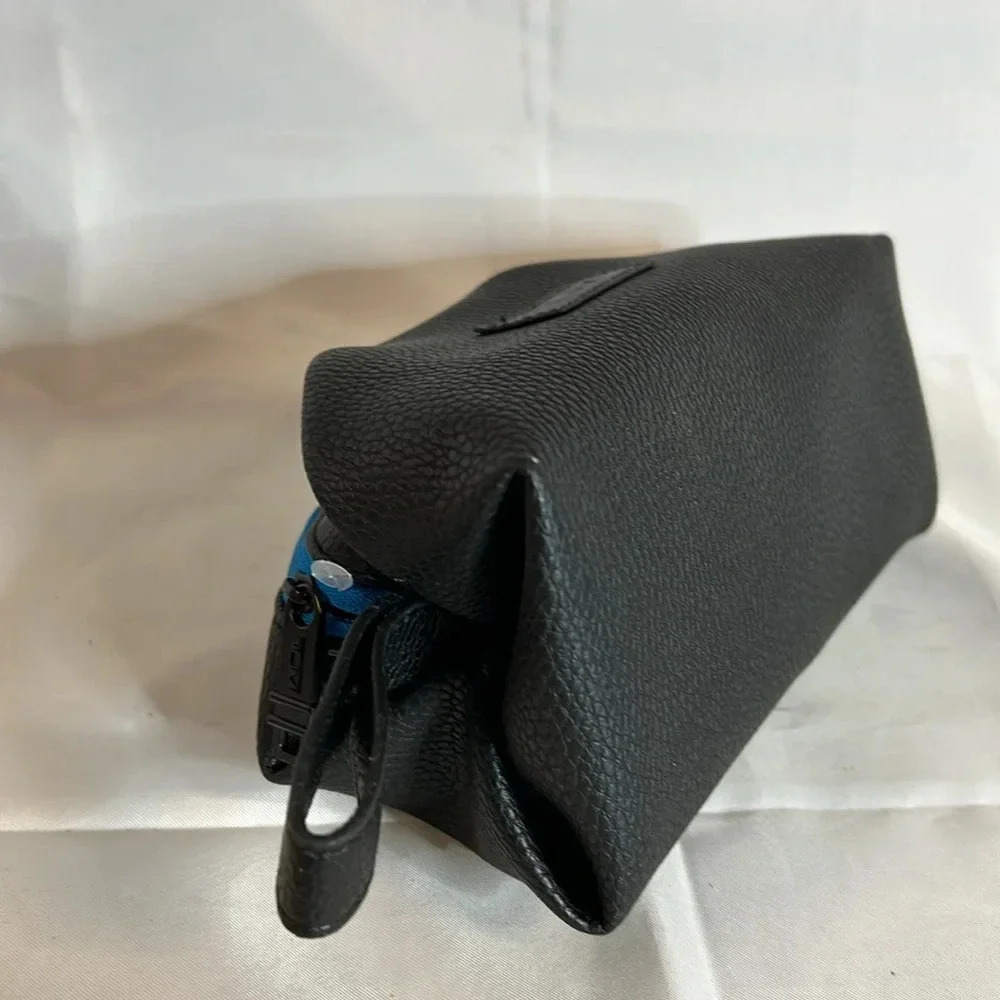 TUMI Zippered Travel Pouch.  Black/Blue.  Black Pebbled Leather.  NWOT - Picture 3 of 9